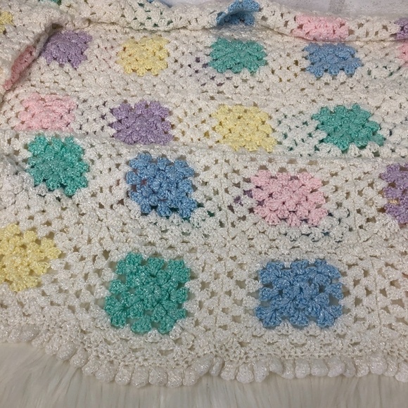Handmade Granny Square Crochet Neutral Baby Afghan - Picture 4 of 5